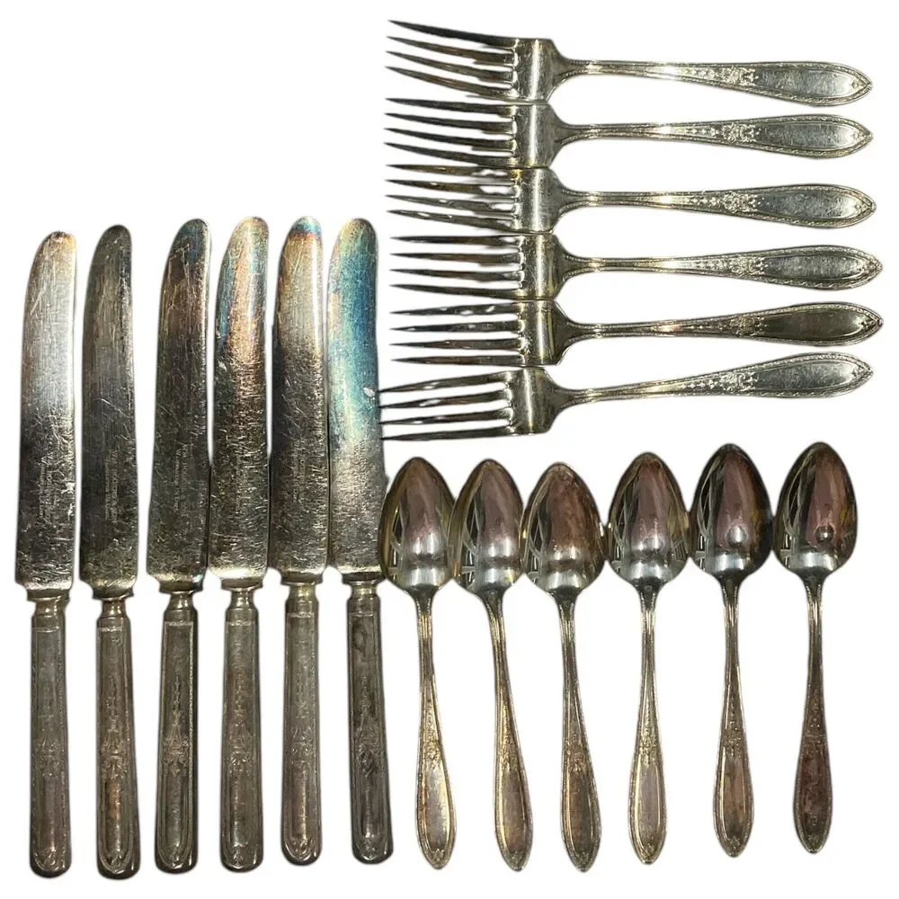 WM Rogers Triumph Gray‎ 18PC Knife Fork Spoon Set Damaged Original Box